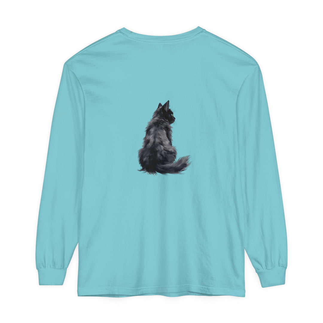 Black Cat Silhouette Unisex Long Sleeve T-Shirt featuring a sleek and stylish feline design on a comfortable, versatile top for men and women