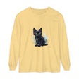 Long sleeve black kitten watercolor t-shirt with realistic print design