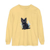 Long sleeve black kitten watercolor t-shirt with realistic print design