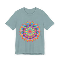 Colorful mandala flower t-shirt with vibrant psychedelic art design for a unique and eye-catching fashion statement