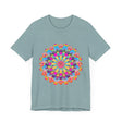 Colorful mandala flower t-shirt with vibrant psychedelic art design for a unique and eye-catching fashion statement