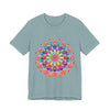 Colorful mandala flower t-shirt with vibrant psychedelic art design for a unique and eye-catching fashion statement