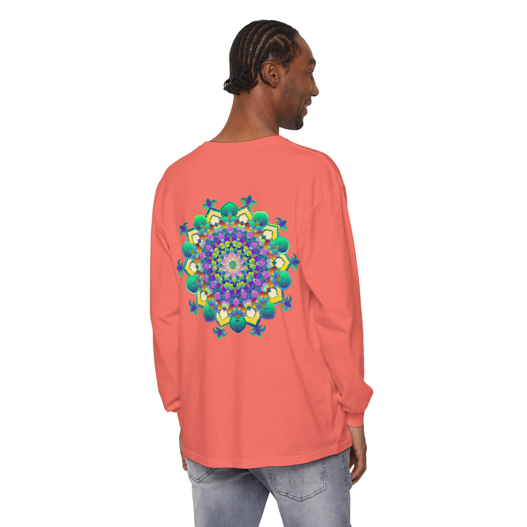 Intricate Mandala Long Sleeve T-Shirt, featuring a detailed, colorful mandala design