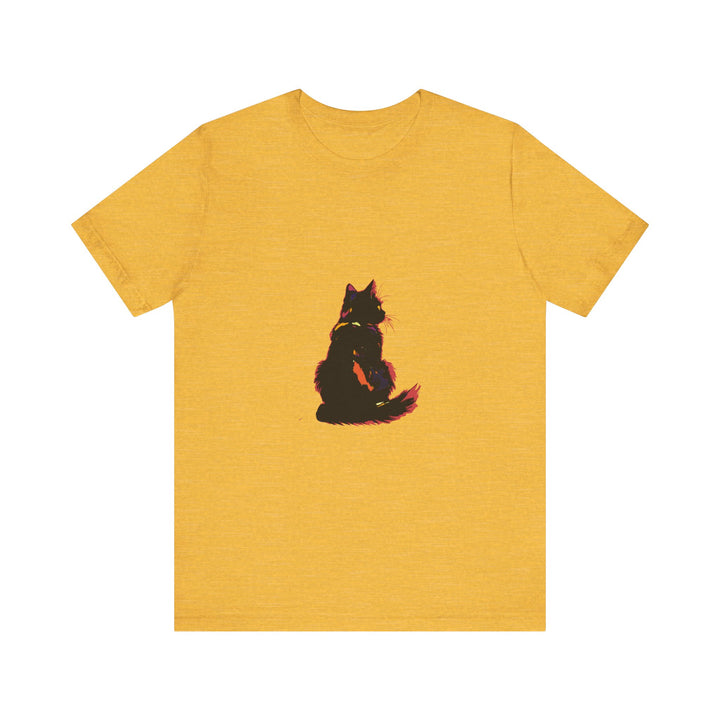 Black Cat Mystery T-Shirt - Shadowy Elegance: A black cat silhouette against a moonlit backdrop, creating an air of mysterious elegance