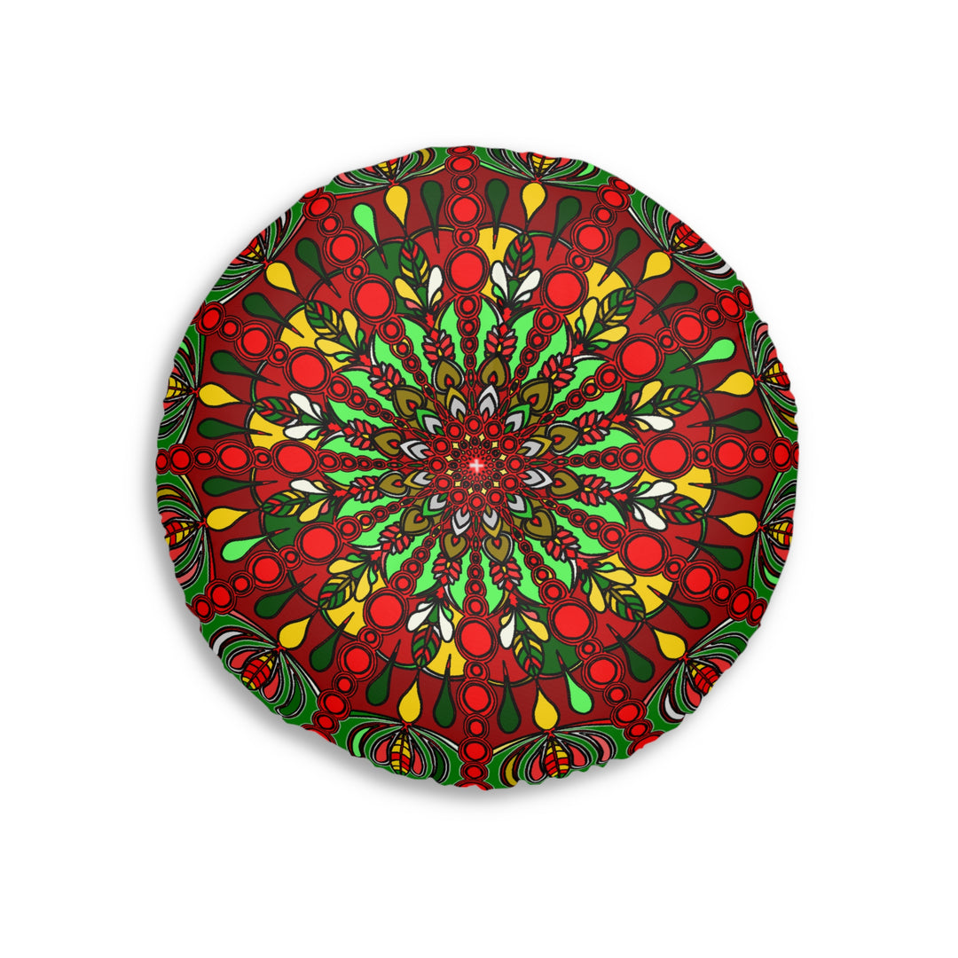 Floor Cushion Christmas Mandala Art Hand-Drawn Tufted Round Pillow Original Fine Art