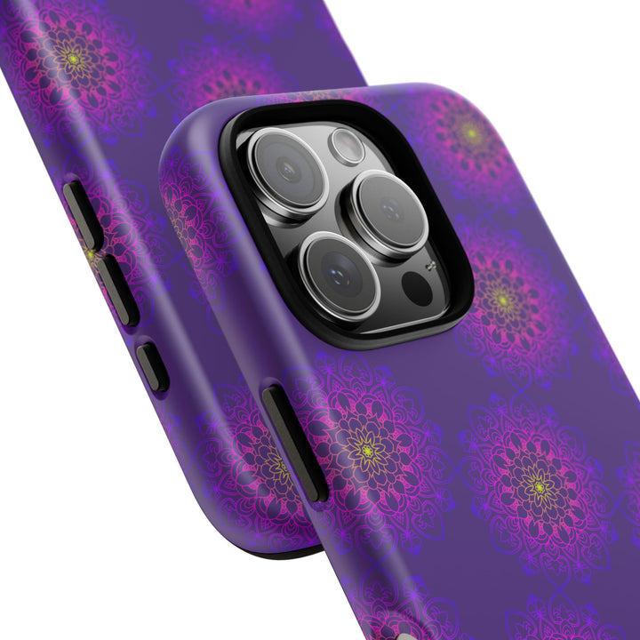 Intricate Purple Floral iPhone Case with Bold Mandala Design