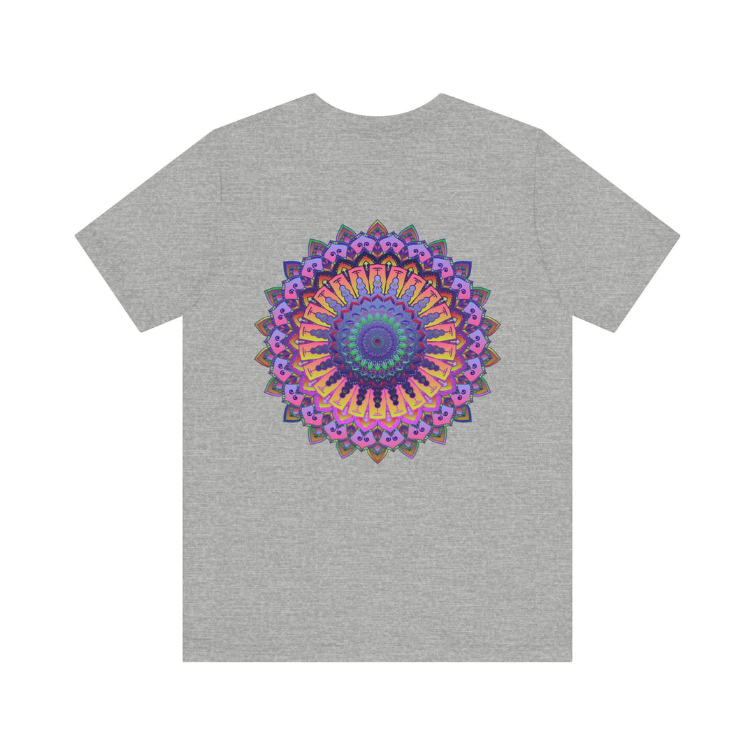 Vibrant Mandala T-Shirt featuring a colorful spiritual design promoting peace and harmony in a unique and stylish way