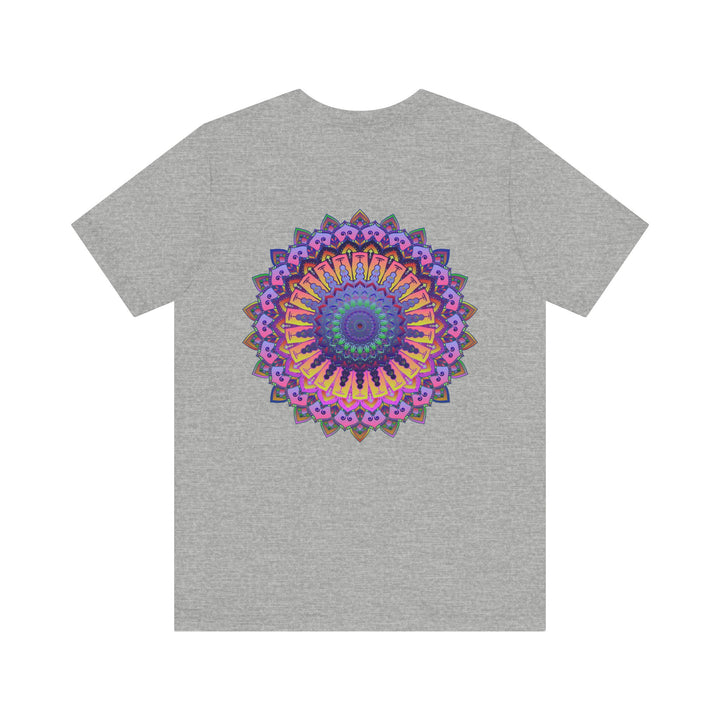 Vibrant Mandala T-Shirt featuring a colorful spiritual design promoting peace and harmony in a unique and stylish way