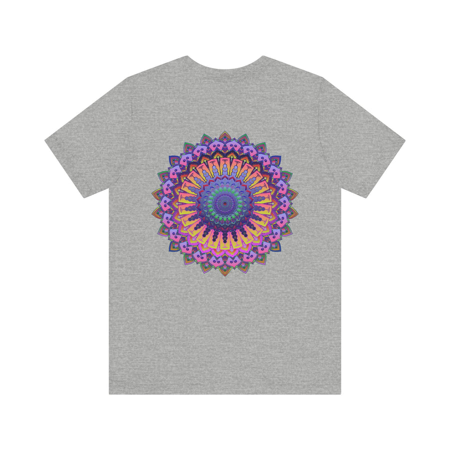 Vibrant Mandala T-Shirt featuring a colorful spiritual design promoting peace and harmony in a unique and stylish way