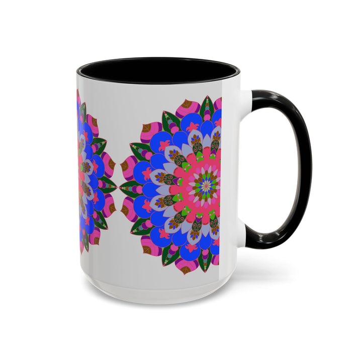 Intricate mandala design with vibrant colors on a ceramic mug