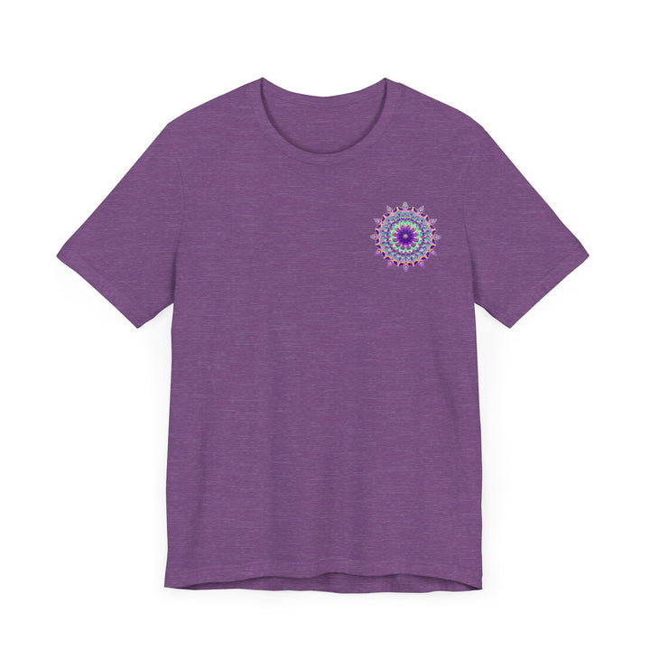 A vibrant and colorful mandala tee featuring intricate designs symbolizing spiritual peace and harmony