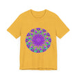Beautiful purple and green mandala tee with intricate and mesmerizing design
