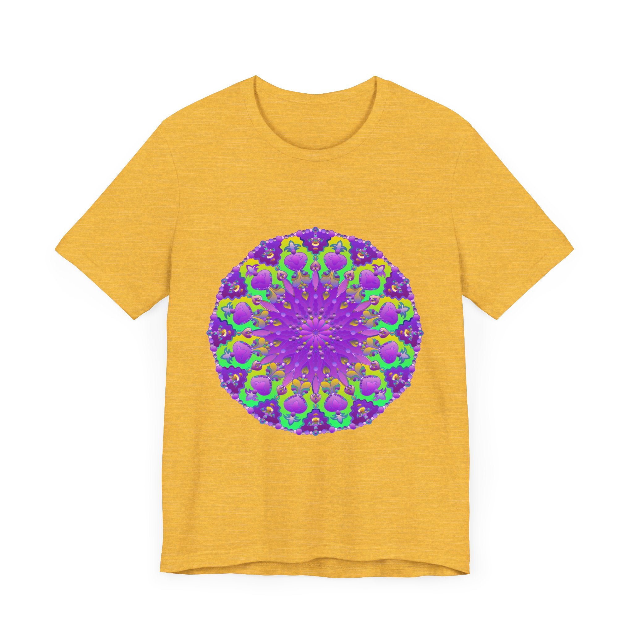 Beautiful purple and green mandala tee with intricate and mesmerizing design