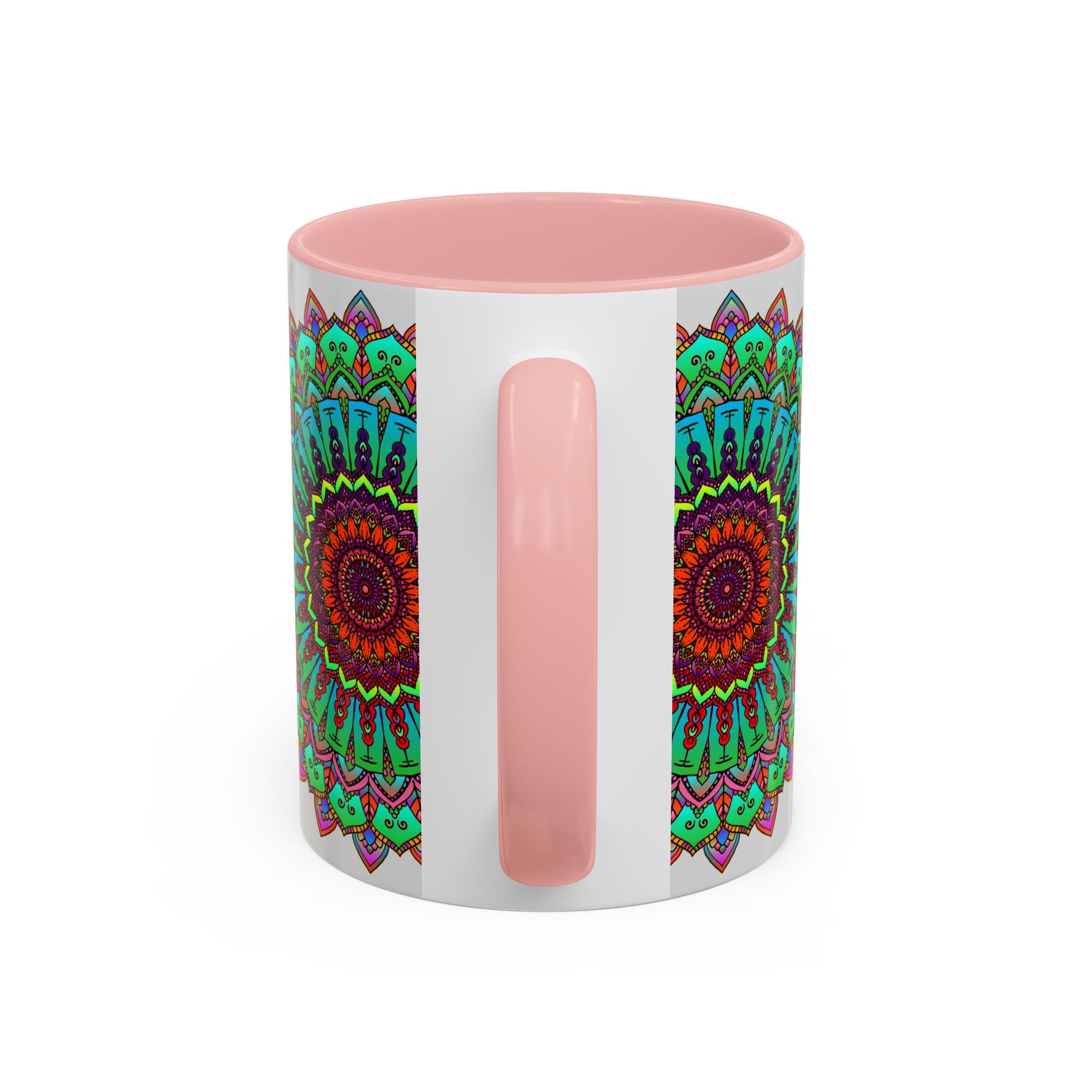 Light grey ceramic mug with colorful mandala art design, perfect for enjoying your favorite hot beverages in style