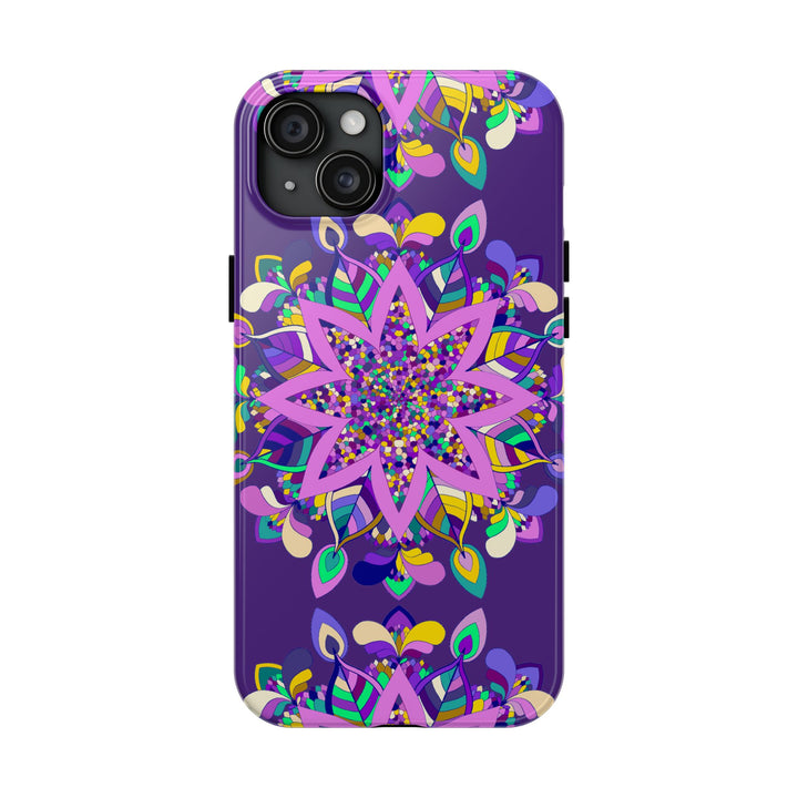 Hand drawn purple Mandala Art iPhone X/XS phone case with intricate floral design