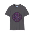 Softstyle unisex t-shirt with hand-drawn purple mandala art design