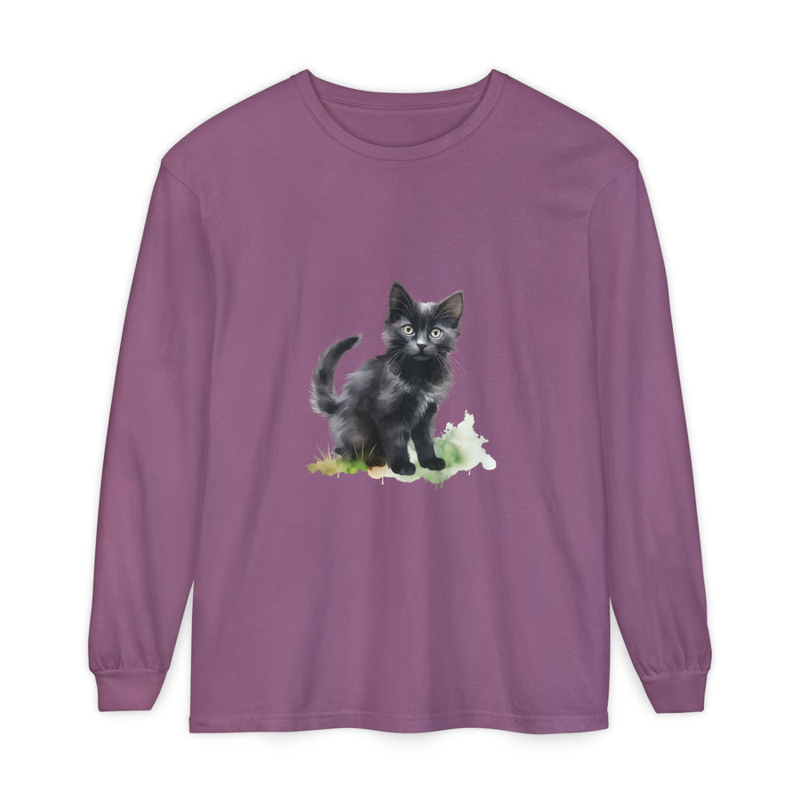 Full Sleeve Tee | Black Cat Watercolor