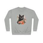 Black Cat and Blossoming Flowers Soft Cotton Sweatshirt