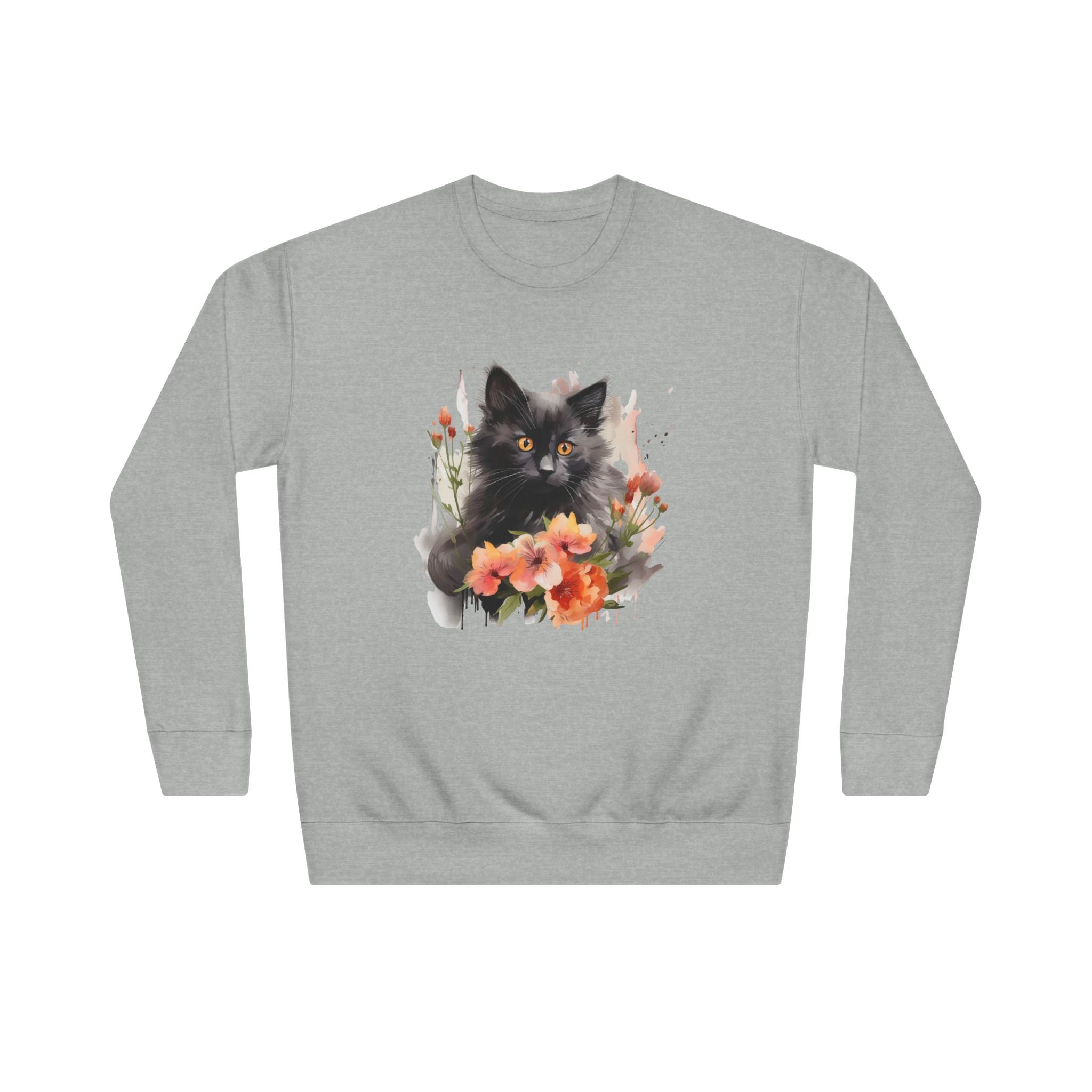 Black Cat and Blossoming Flowers Soft Cotton Sweatshirt
