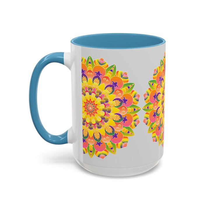 Eye-catching mandala mug with intricate and colorful bohemian art pattern