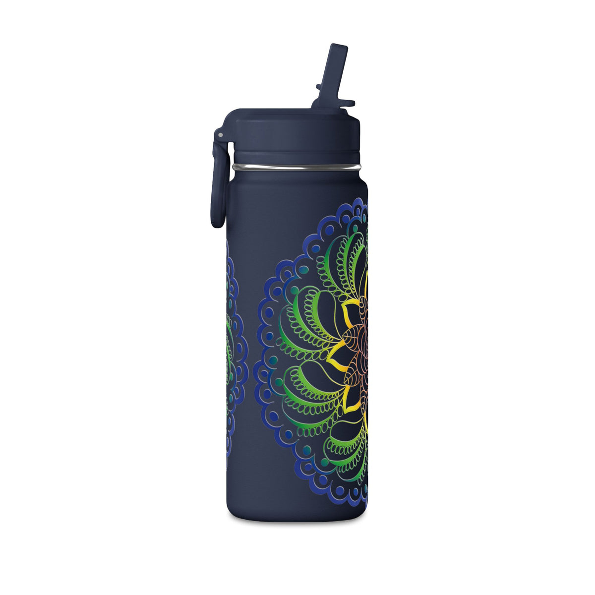 20oz Floral Mandala Water Bottle — Rainbow Lotus Reusable Straw Bottle