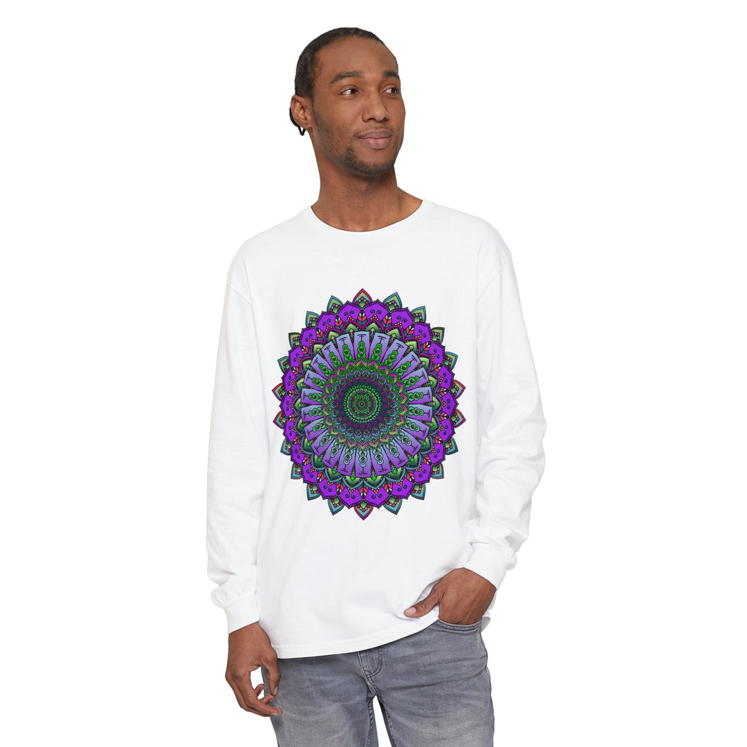 Intricate Mandala Unisex Long Sleeve T-Shirt featuring detailed and ornate mandala design