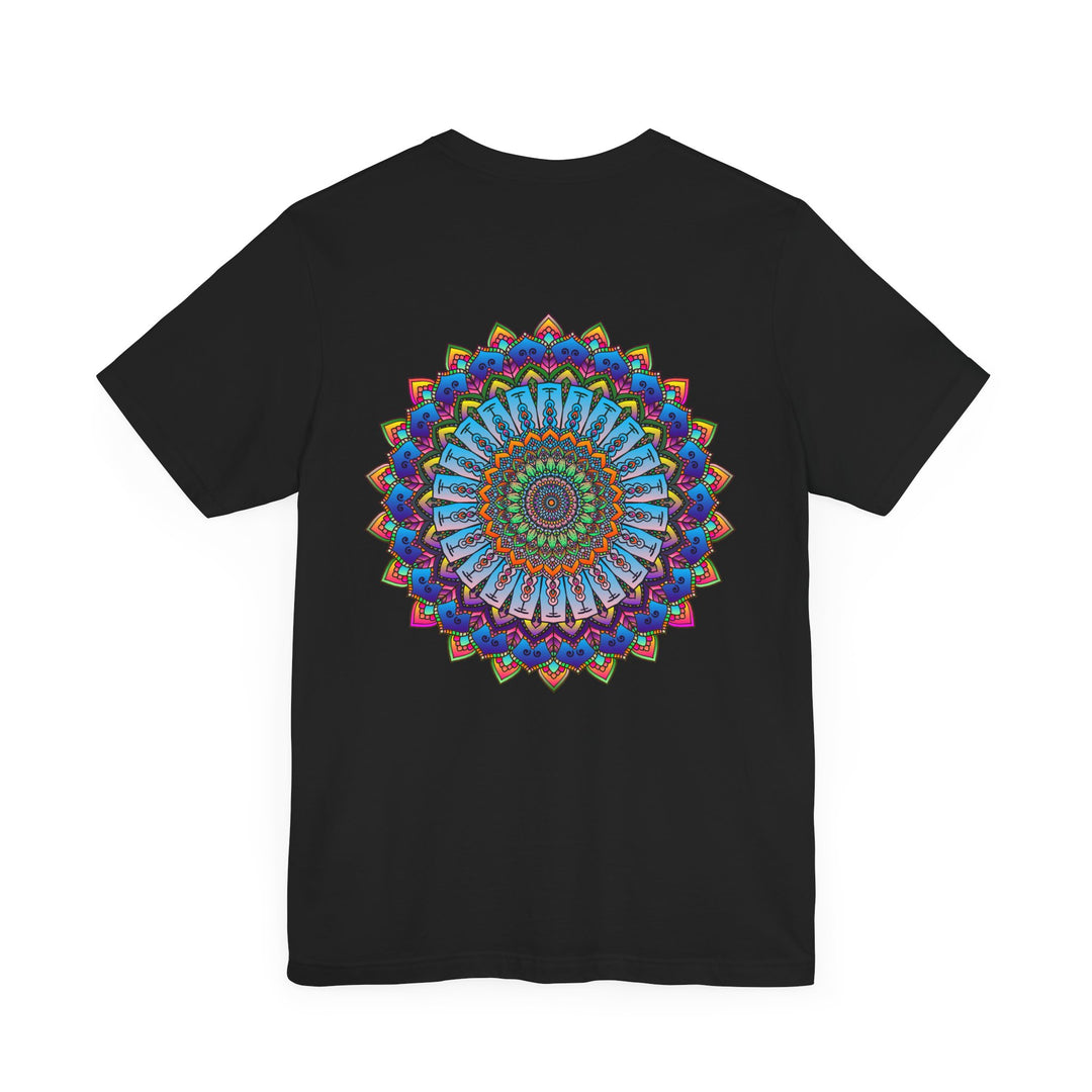 Colorful and intricate mandala design on a vibrant tee, promoting spiritual peace and harmony through its beautiful and symbolic imagery