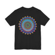 Colorful and intricate mandala design on a vibrant tee, promoting spiritual peace and harmony through its beautiful and symbolic imagery