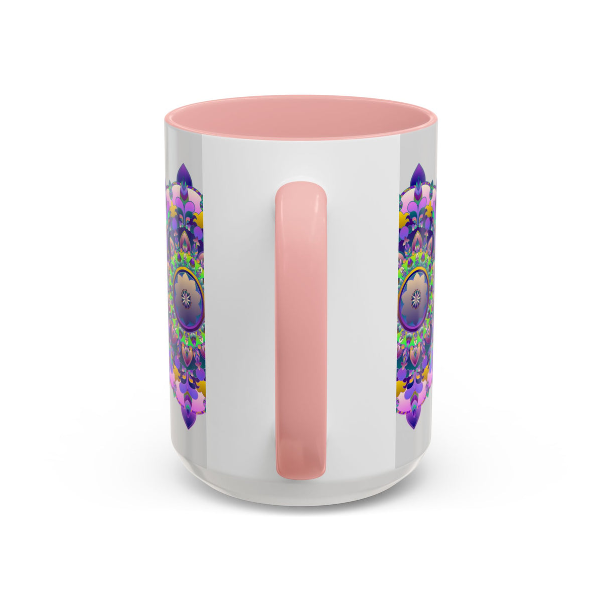 Colorful ceramic mug with a vibrant mandala floral design, perfect for art enthusiasts and flower lovers