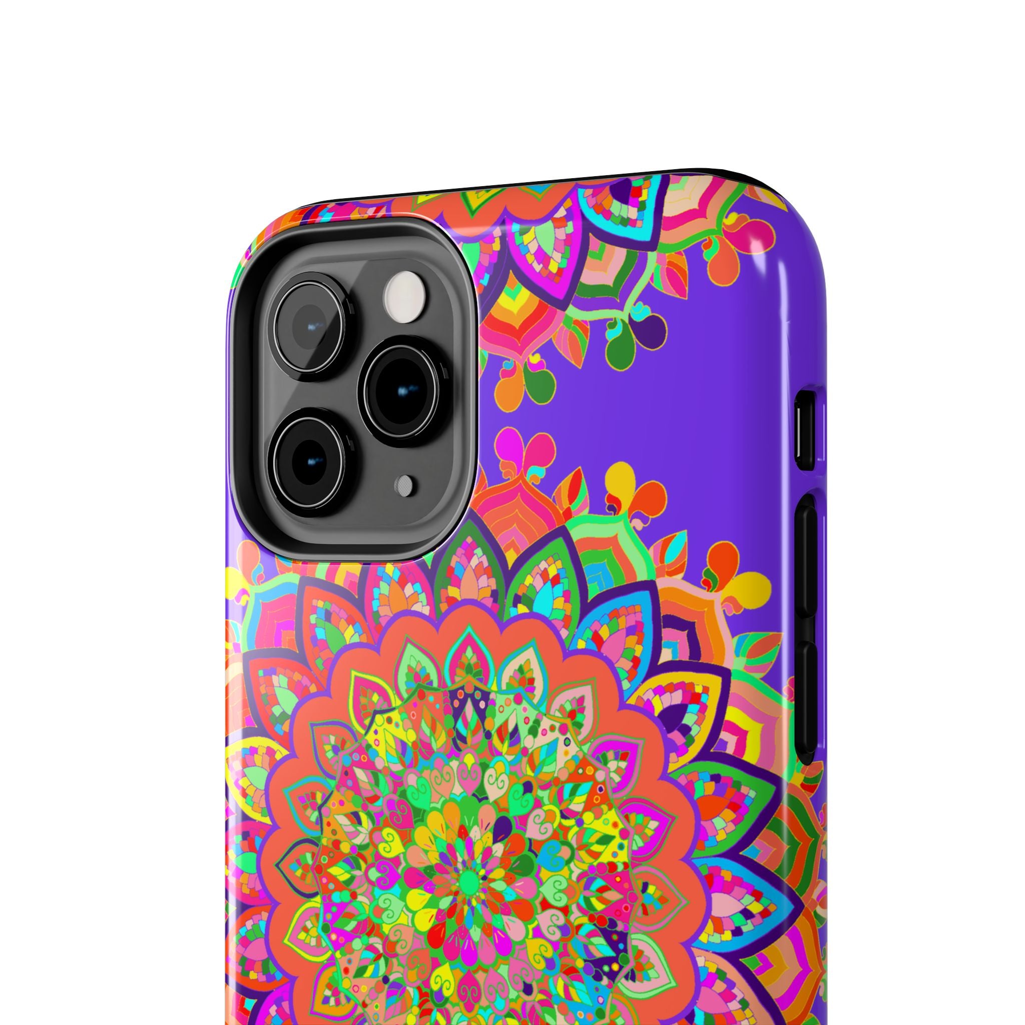 Hand drawn purple mandala art phone case for stylish device protection