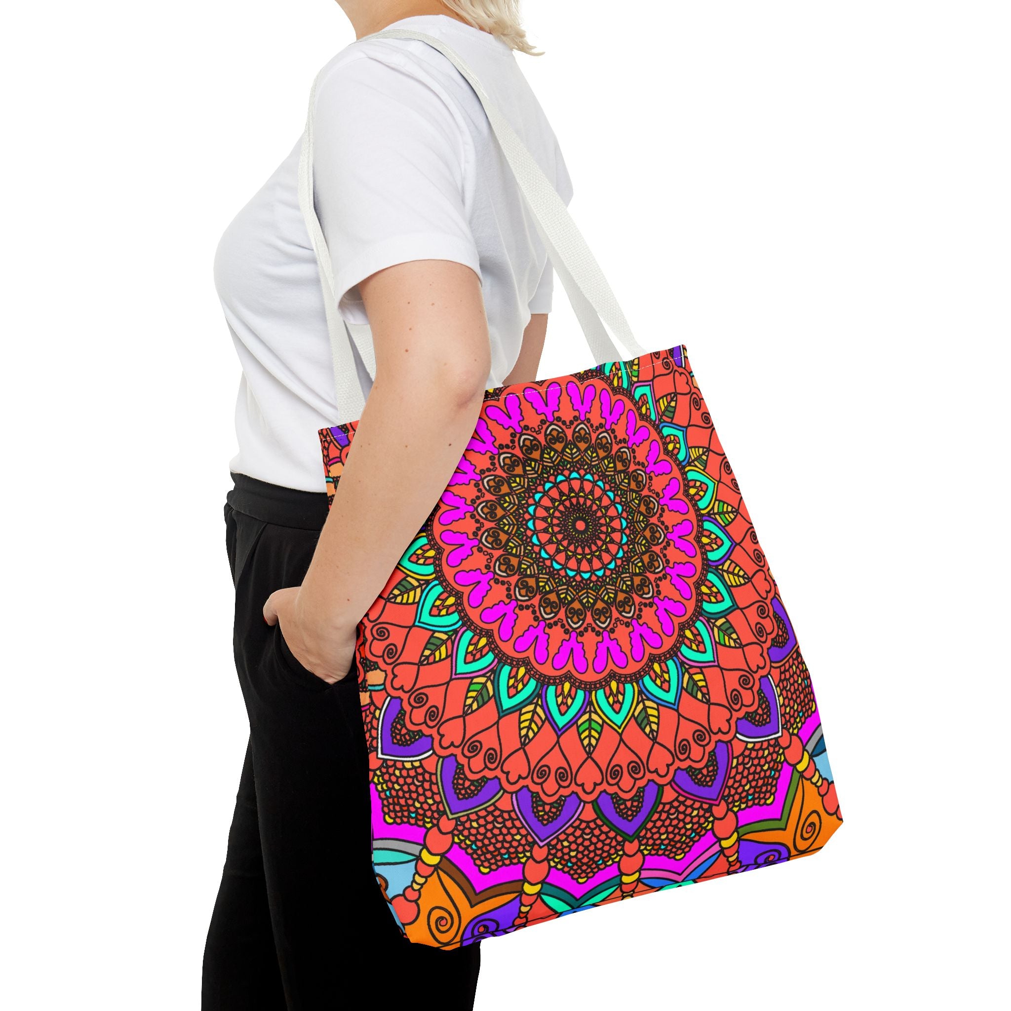 Borsa tote con mandala colorati – Stampa all-over in stile boho psichedelico