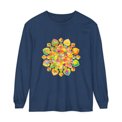 Colorful and intricate psychedelic mandala design printed on long sleeve t-shirt