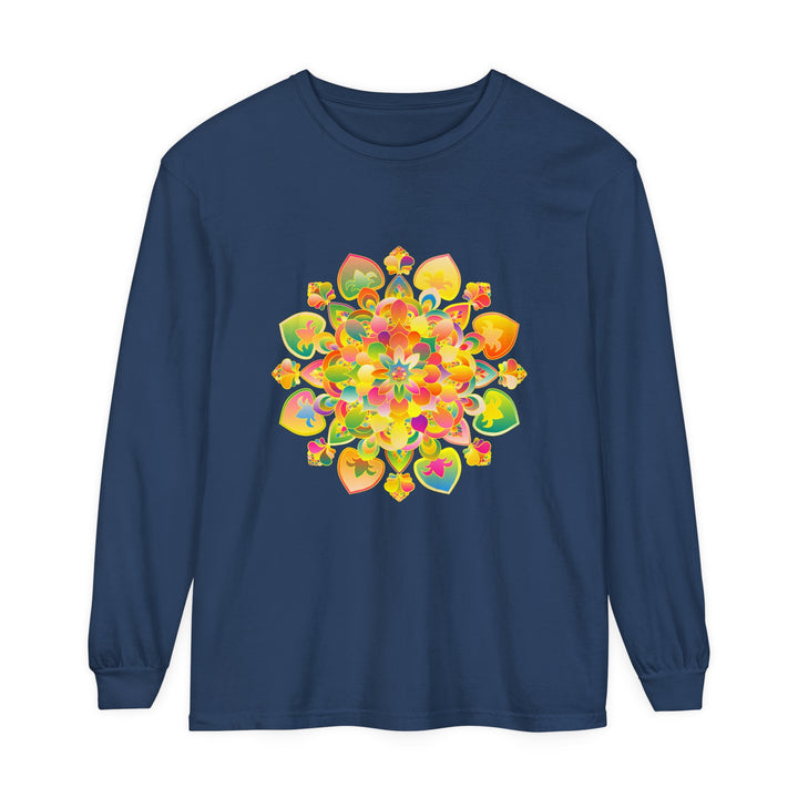 Colorful and intricate psychedelic mandala design printed on long sleeve t-shirt