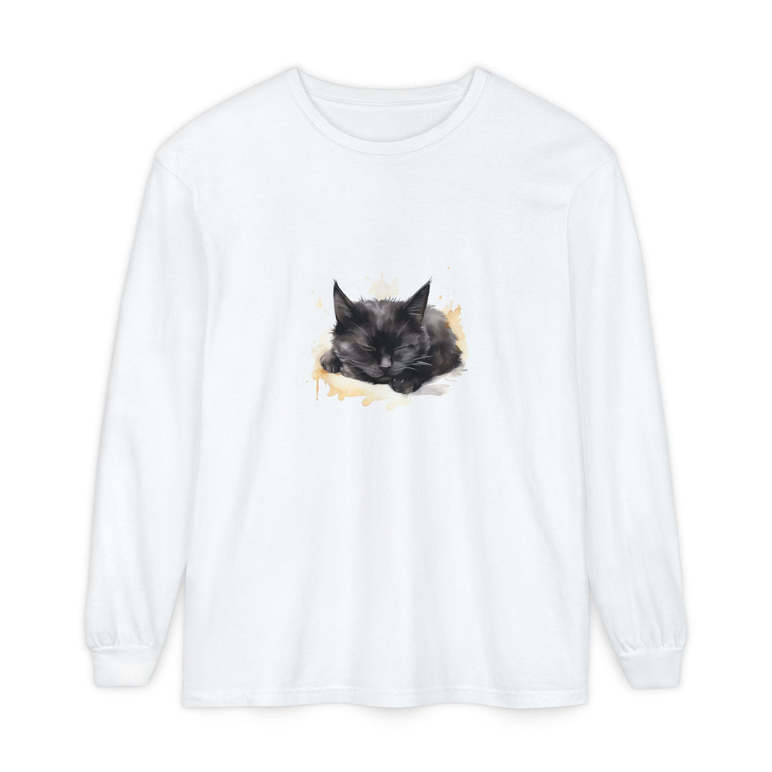 Langarm-T-Shirt mit Aquarellmotiv „Schlafende Katze“