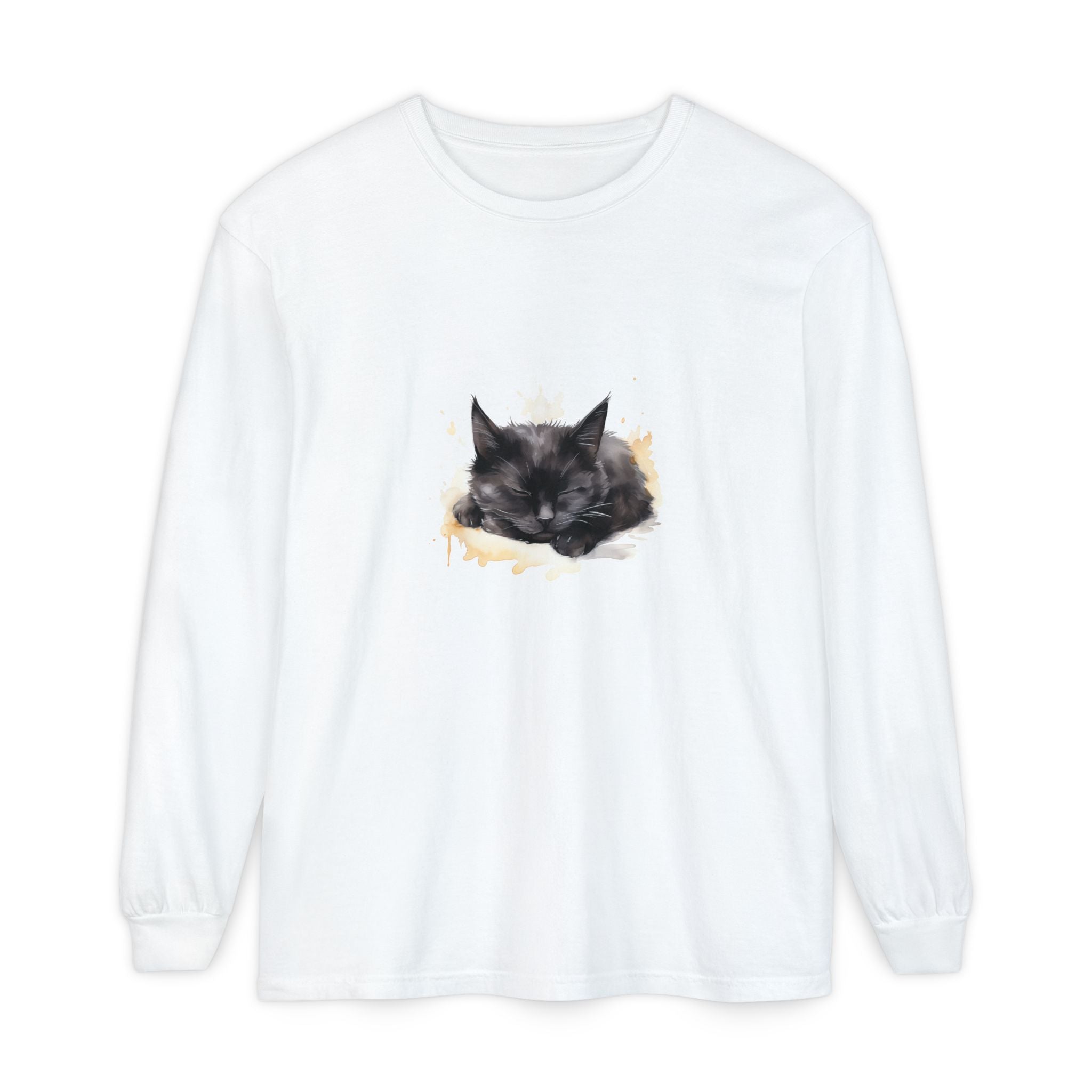 Sleepy Cat Watercolor Long Sleeve T-Shirt