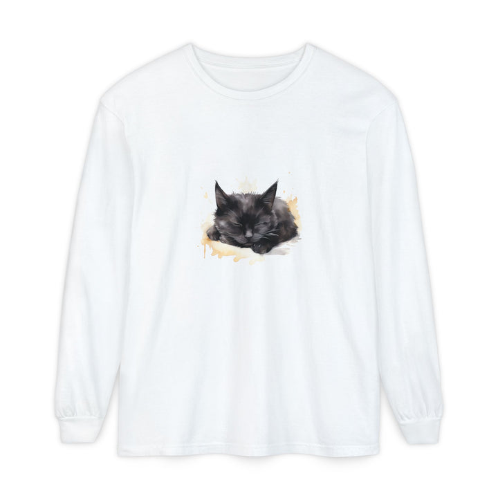 Langarm-T-Shirt mit Aquarellmotiv „Schlafende Katze“