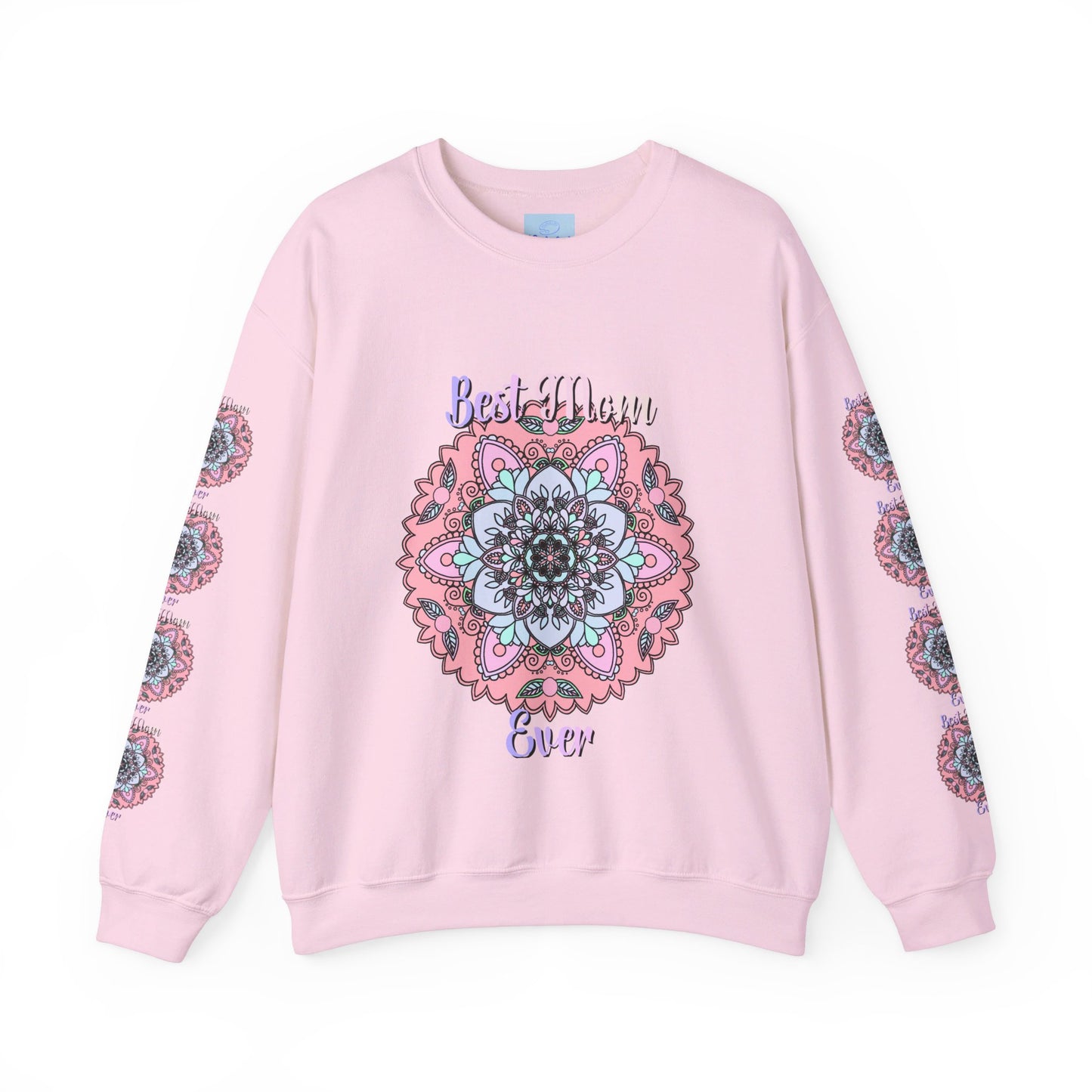  Close-up of Handmade Mandala Design Crewneck Sweatshirt featuring Detailed Embroidery