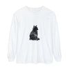  A person wearing the black and white cat watercolor long sleeve t-shirt