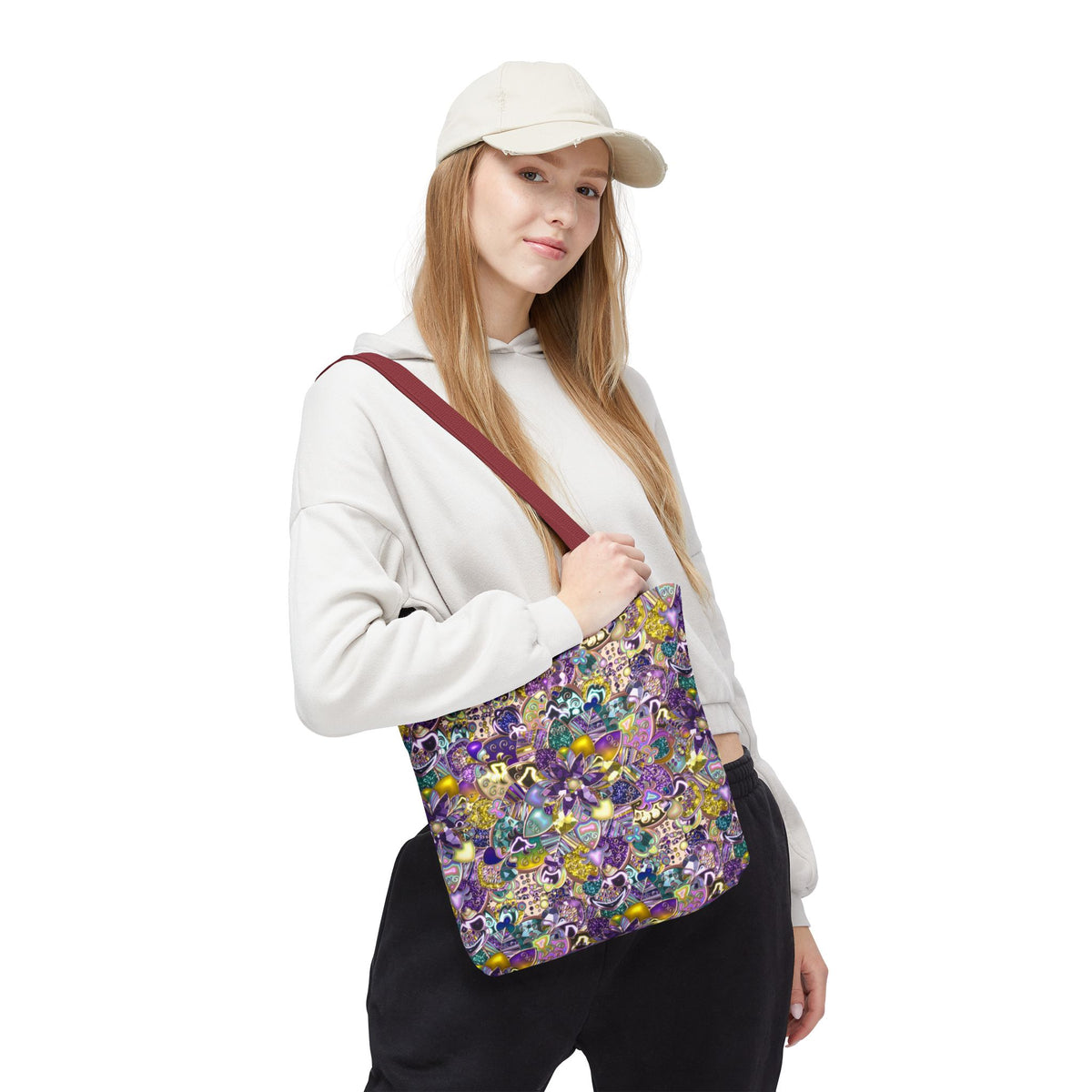 Colorful Purple Floral Pattern Tote Bag