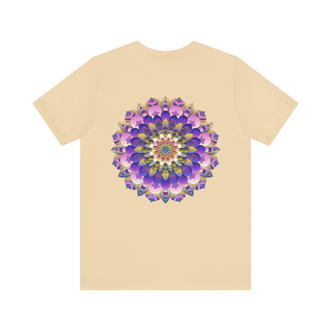 Alt text: A vibrant and colorful t-shirt featuring a mandala design, representing spiritual peace and harmony, perfect for those seeking inner tranquility and mindfulness