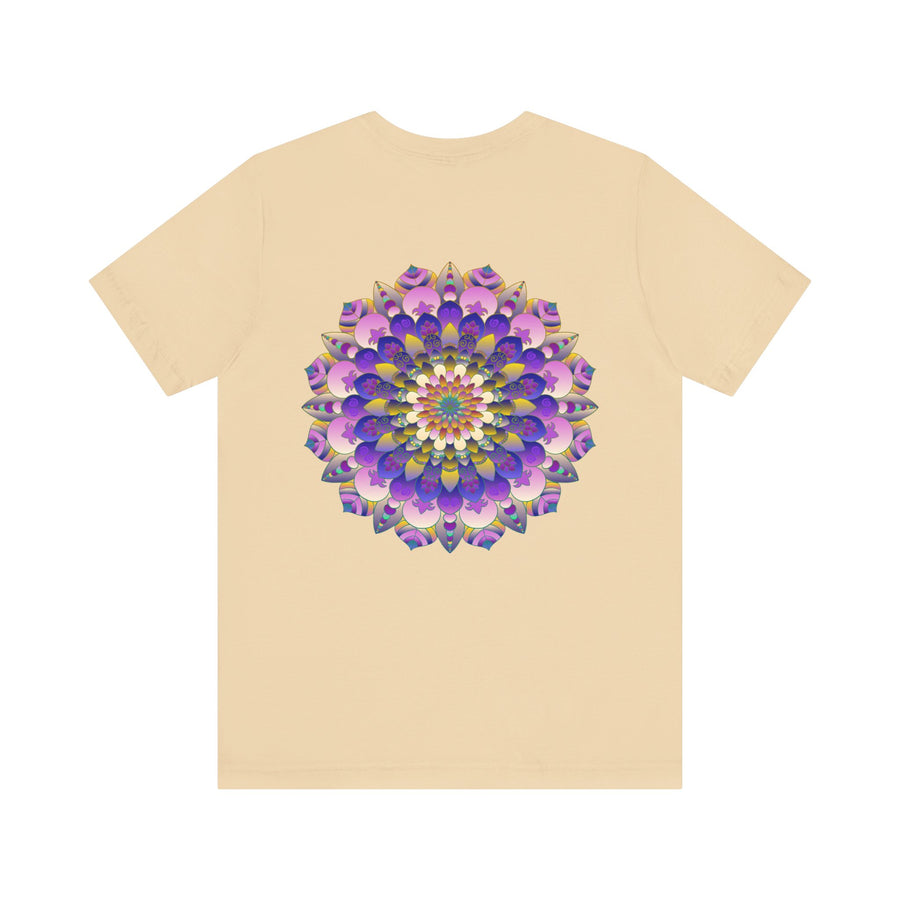 Alt text: A vibrant and colorful t-shirt featuring a mandala design, representing spiritual peace and harmony, perfect for those seeking inner tranquility and mindfulness