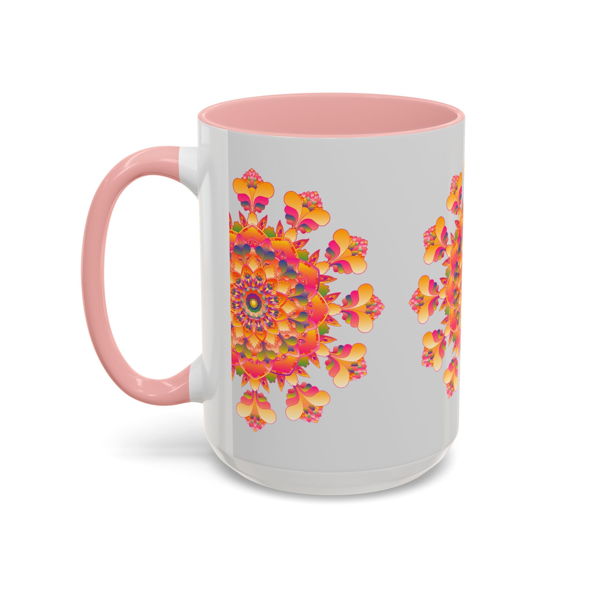 Mug with Colorful Mandala Art and Intricate Floral Design in Red, Yellow, and Blue