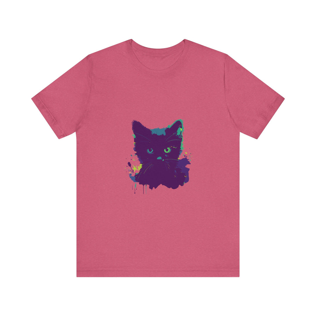 Black Cat Mystery Watercolor T-Shirt: A stylish and unique watercolor design featuring a black cat against a vibrant backdrop on a comfortable, high-quality t-shirt