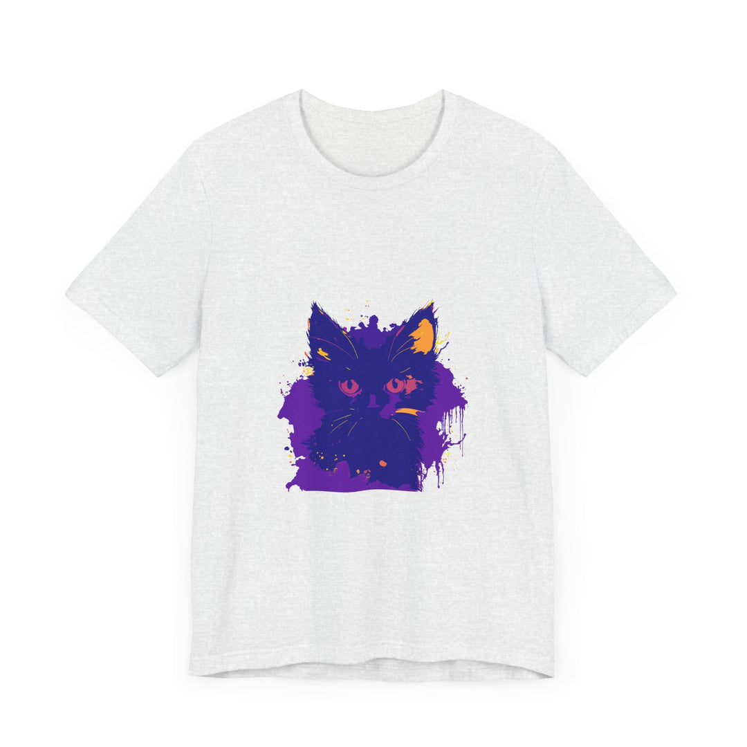 Whimsical blue and pink cat t-shirt with adorable cat design