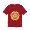 A close-up image of a vibrant mandala tee with a colorful and intricate design, perfect for adding a pop of color to any outfit