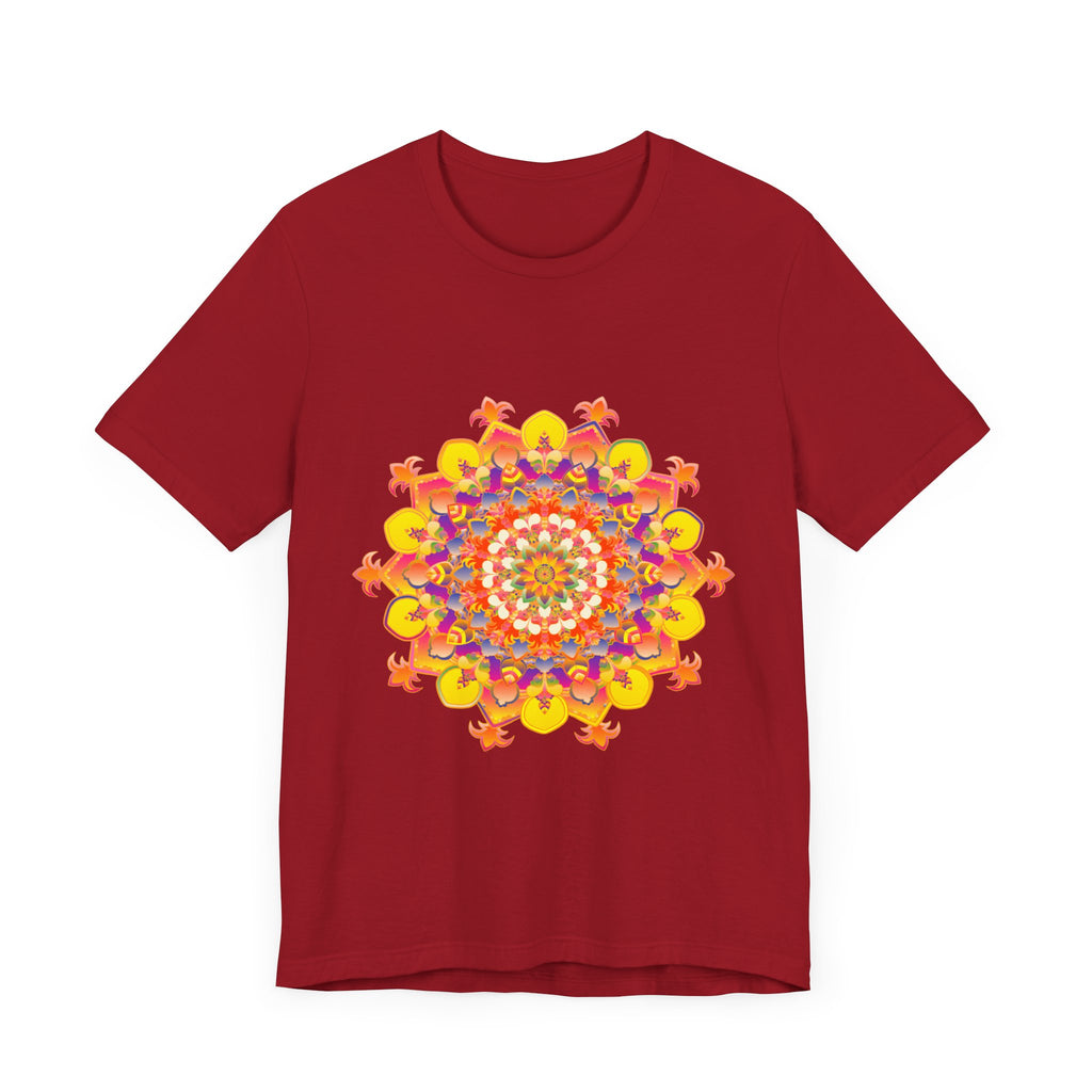 A close-up image of a vibrant mandala tee with a colorful and intricate design, perfect for adding a pop of color to any outfit