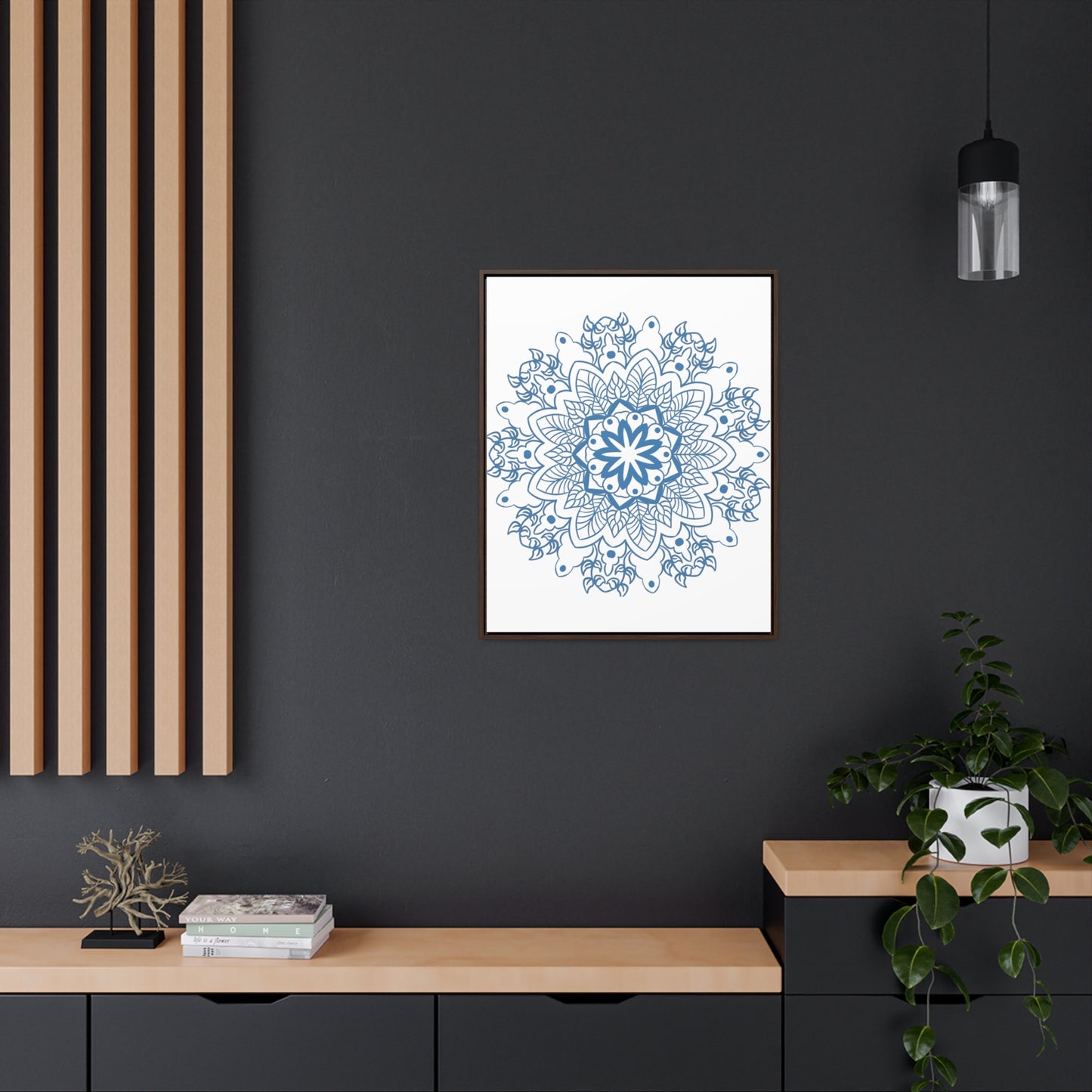 Beautiful steel blue mandala handmade art on gallery canvas wraps