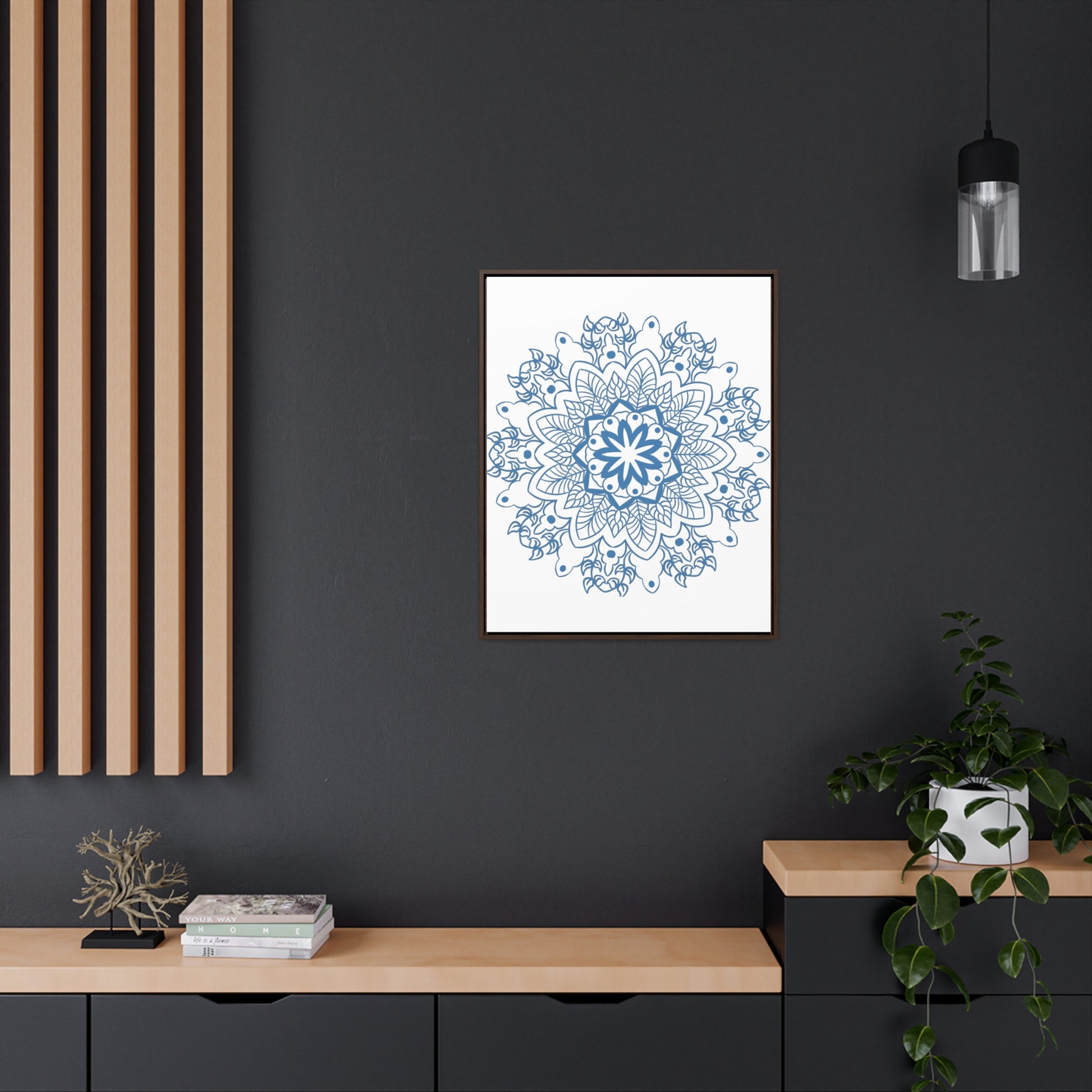 Beautiful steel blue mandala handmade art on gallery canvas wraps