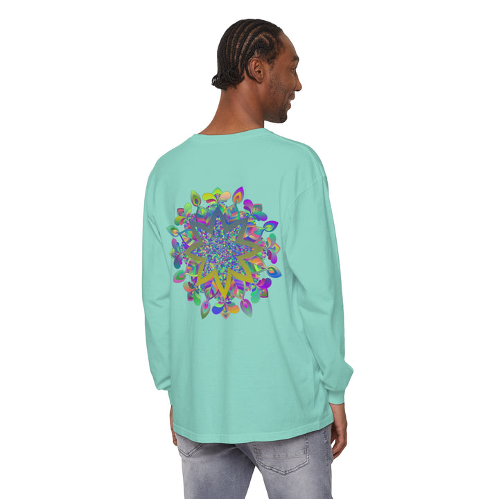 Vibrant and intricate mandala design on long sleeve unisex t-shirt