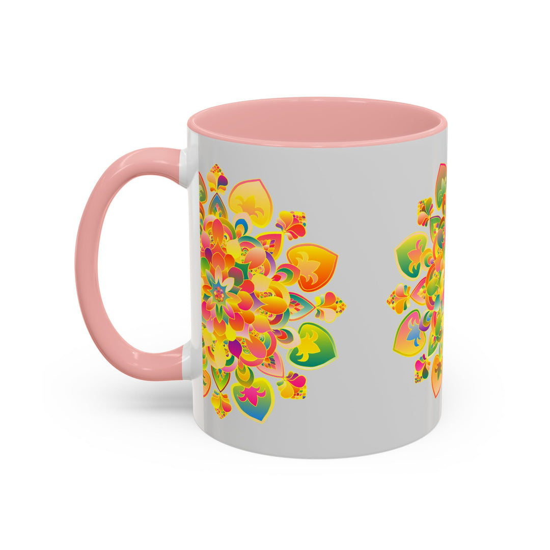 Vibrant and whimsical mandala art mug featuring a colorful floral design